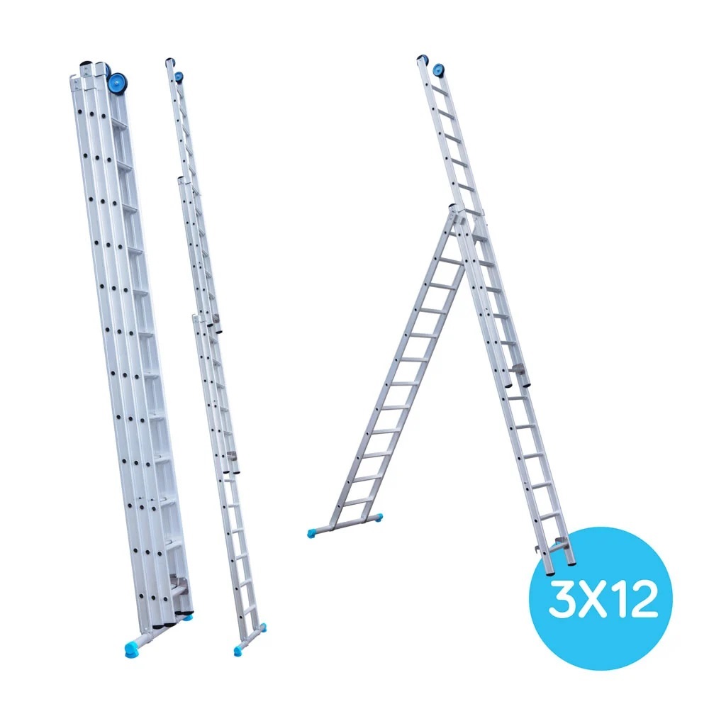 Maxall ladder 3 x 12 sports rechte uitvoering max. lengte 7,75 mtr