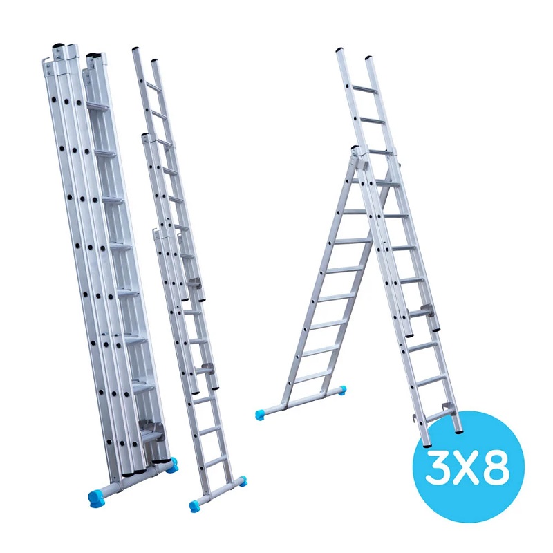 Maxall ladder 3 x 8 sports rechte uitvoering max. lengte 4,75 mtr