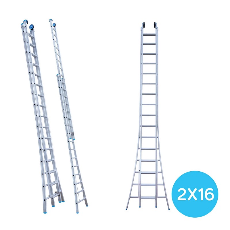 Maxall ladder 2 x 16 sports uitgebogen  max. lengte  7,50 mtr