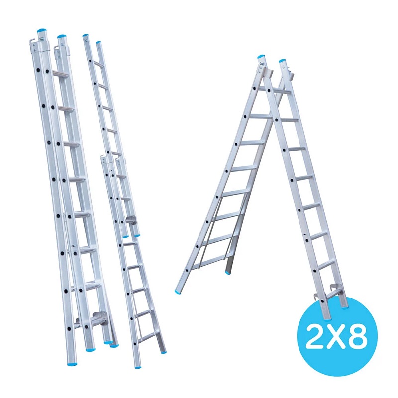 Maxall ladder 2 x 8 sports uitgebogen  max. lengte  3,50 mtr
